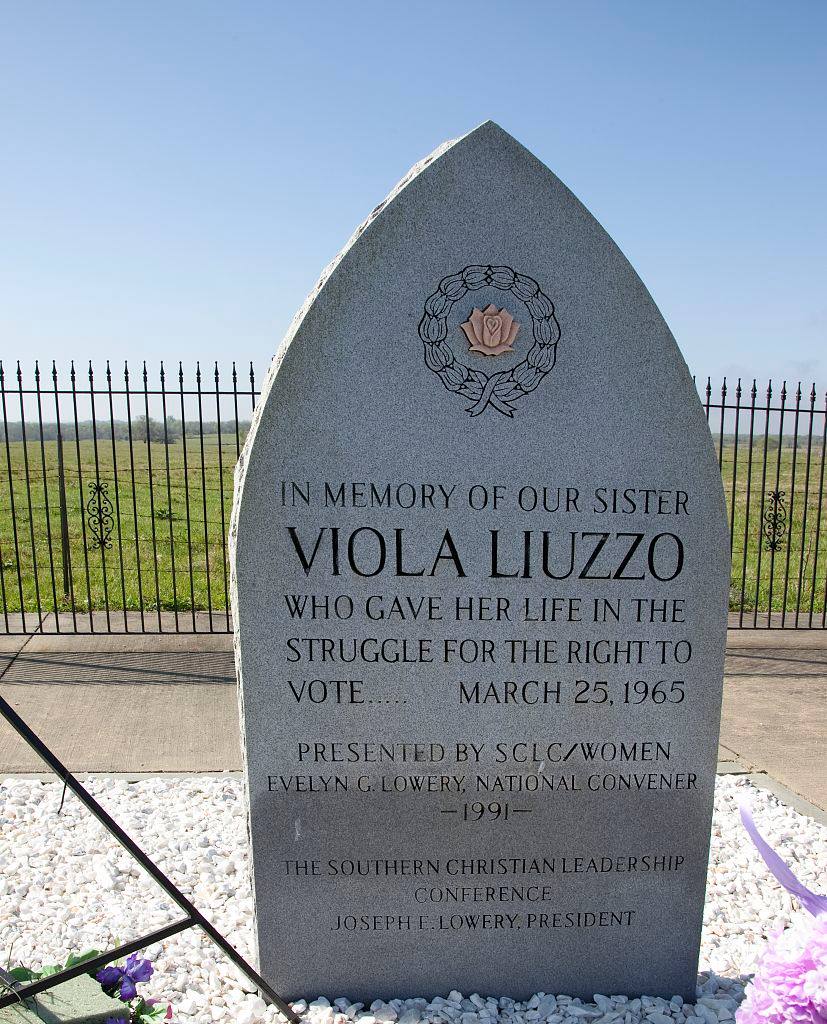 The roadside memorial to Viola Liuzzo on U.S. Highway 80 in Lowndes County, Alabama.