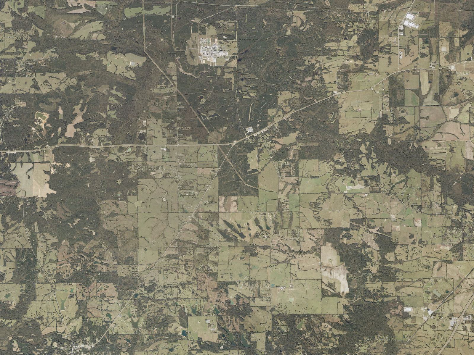 USGS aerial imagery showing the proposed parcel and the surrounding six miles of Lowndes County, with Burkville to the west and farmland and residential parcels around it.